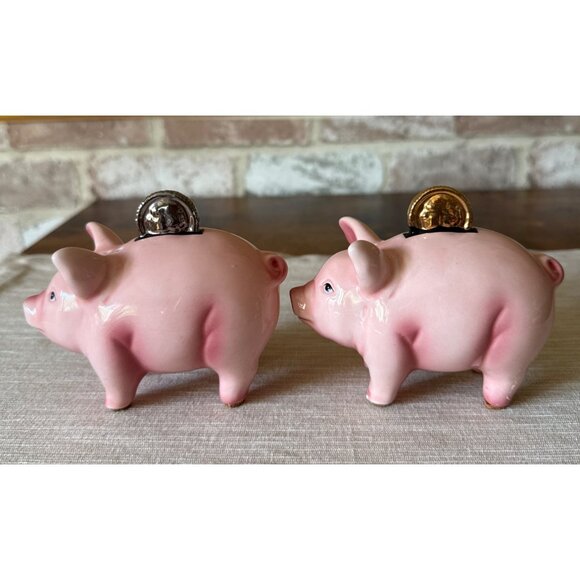 Clay Art Vintage Piggy Bank with Coins Salt and Pepper Shakers - Picture 5 of 16